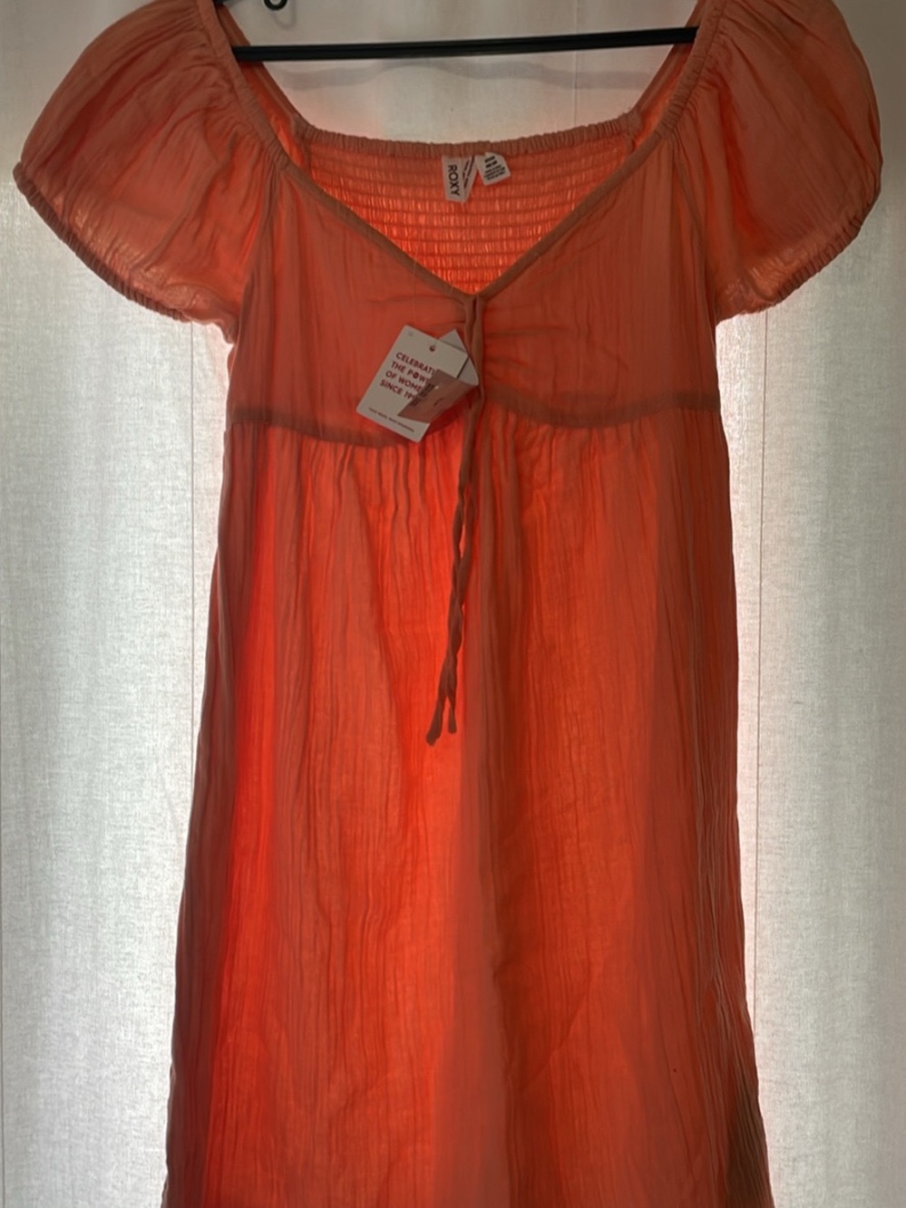 Roxy Orange Puff-Sleeve Tie-Front Chemise